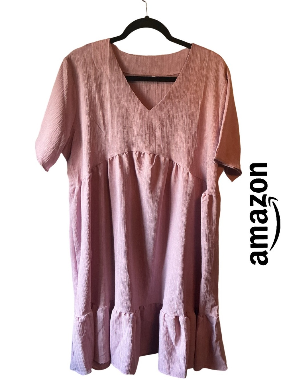 Pink V-Neck Ruffle Hem Babydoll Style Summer Dress